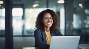 Female business woman working on laptop