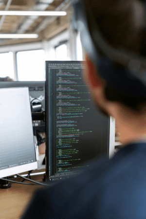 IT engineer working on a program